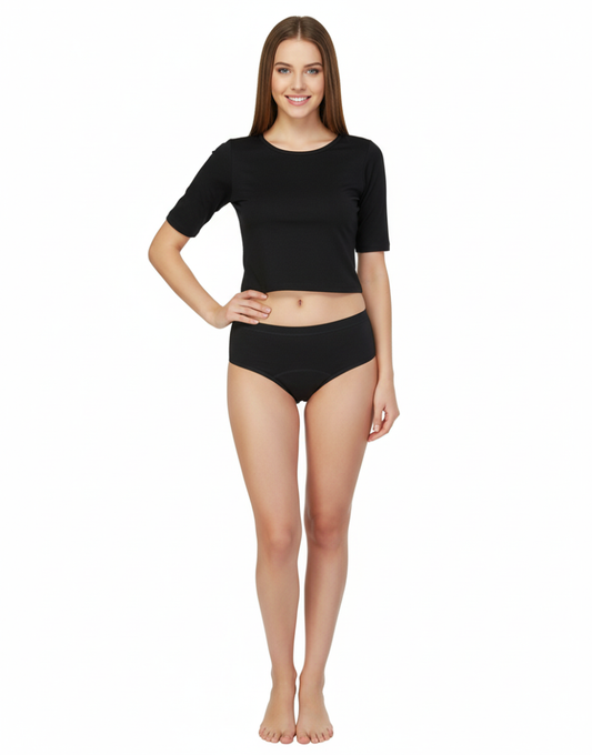 SUPER SOFT COTTON  MID WAIST PERIOD PANTY-BLACK