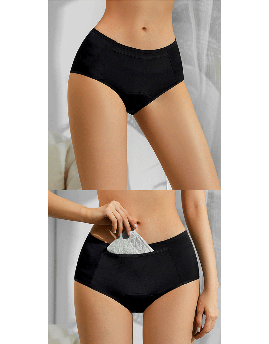 Low-Waist Triple-Layered Period Panty with Pocket BLACK