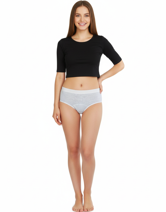 SUPER SOFT COTTON  MID WAIST PERIOD PANTY-LIGHT GREY