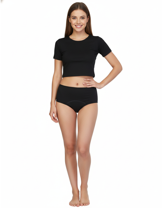 SUPER  SOFT COTTON HIGH WAIST PERIOD PANTY-BLACK