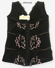 Front Open Upper Half Body Shaper Black Body Suit Top Tummy Embroidered For Women