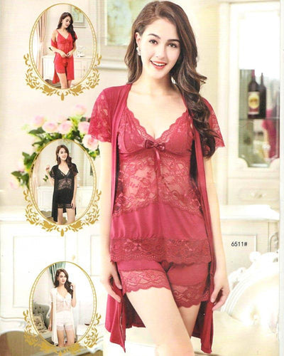 3 Pcs Sexy Short Nighty - 6518